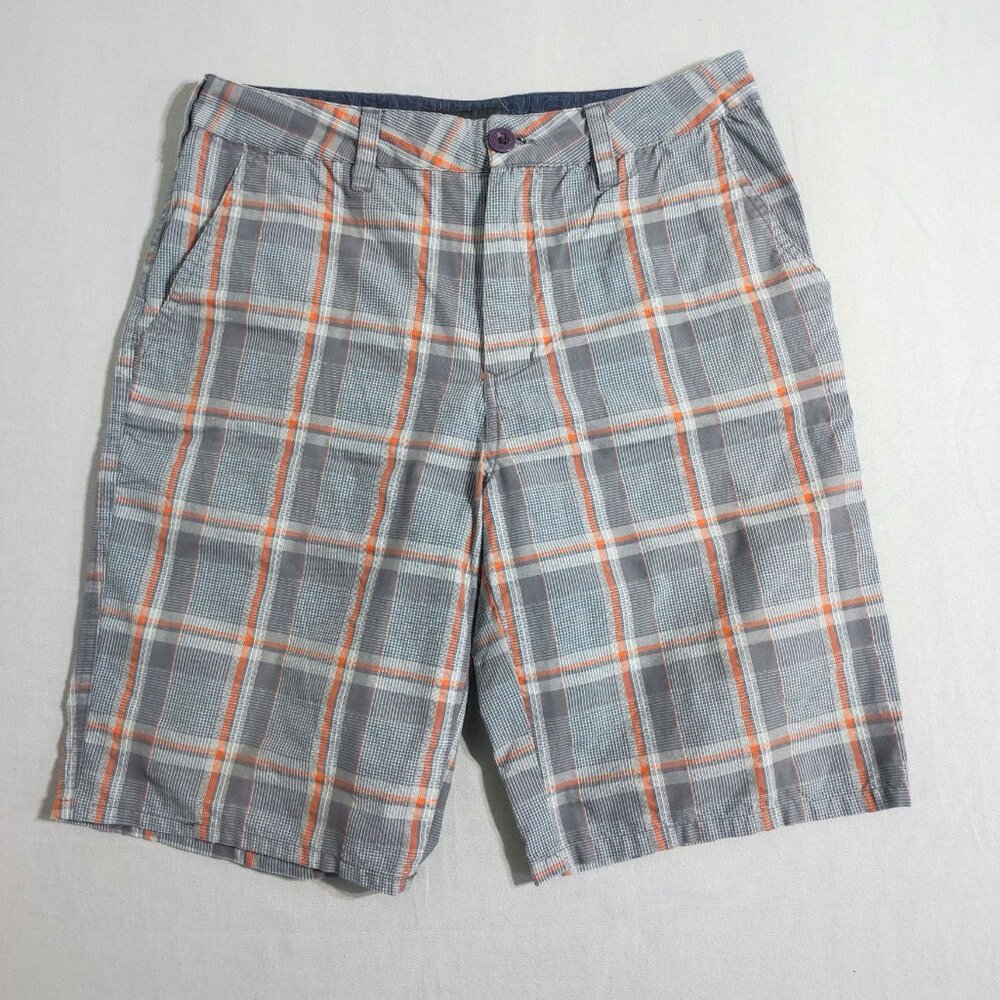 Hurley flat front shorts men's size 30 (32) grey colour with plaid pattern